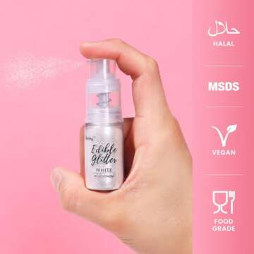 Shimmer White Edible Glitter Spray, 5g Edible Glitter for Cocktails, Cobakey Luster Dust Edible for Cake Decorating, Drinks, Baking, Chocolate, Strawberrie