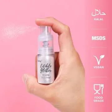 Shimmer White Edible Glitter Spray, 5g Edible Glitter for Cocktails, Cobakey Luster Dust Edible for Cake Decorating, Drinks, Baking, Chocolate, Strawberrie
