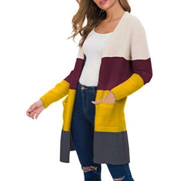 QIXING Women's Casual Open Front Knit Cardigans Long Sleeve Plush Sweater Coat with Pockets