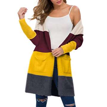 QIXING Women's Casual Open Front Knit Cardigans Long Sleeve Plush Sweater Coat with Pockets