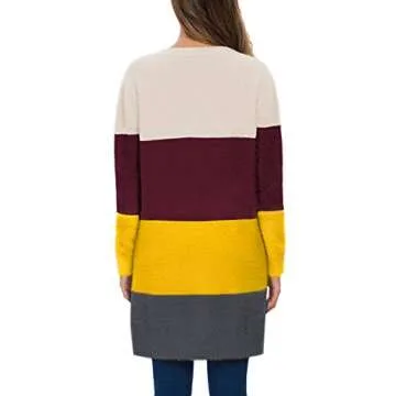 QIXING Women's Casual Open Front Knit Cardigans Long Sleeve Plush Sweater Coat with Pockets