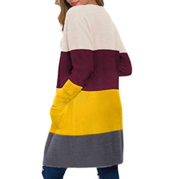 QIXING Women's Casual Open Front Knit Cardigans Long Sleeve Plush Sweater Coat with Pockets