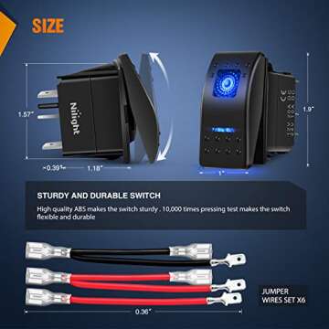 Nilight 6PCS 5PIN SPST Rocker Switches with Jumper Wires & Night Glow Sticker