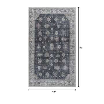 Adiva Rugs Machine Washable 4x6 Area Rug with Non Slip Backing for Living Room, Bedroom, Bathroom, K...