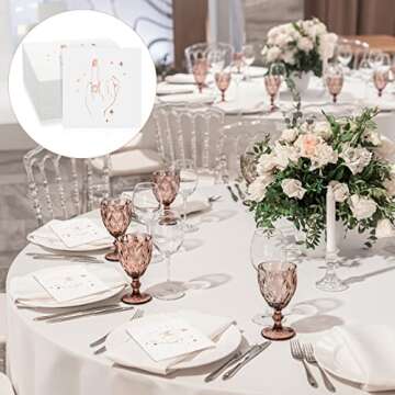 50 Pcs Wedding Napkins 3 Ply Rose Gold Cocktail Beverage Dessert Bridal Shower White Paper Disposable Napkins with Rose Gold Foil Ring Finger Design for Engagement Party Decorations