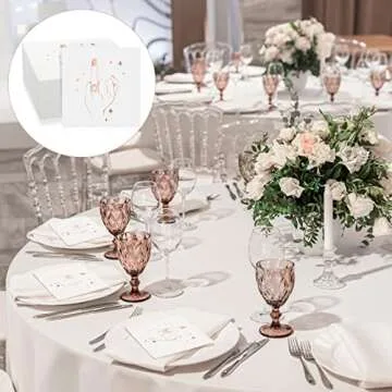 50 Pcs Wedding Napkins 3 Ply Rose Gold Cocktail Beverage Dessert Bridal Shower White Paper Disposable Napkins with Rose Gold Foil Ring Finger Design for Engagement Party Decorations