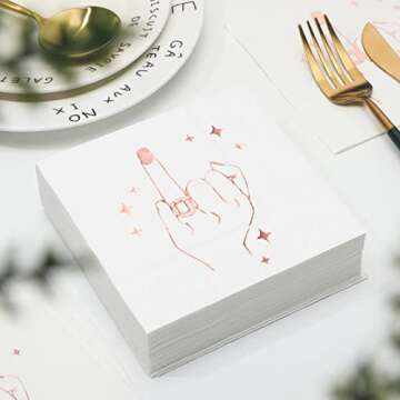 50 Pcs Wedding Napkins 3 Ply Rose Gold Cocktail Beverage Dessert Bridal Shower White Paper Disposable Napkins with Rose Gold Foil Ring Finger Design for Engagement Party Decorations