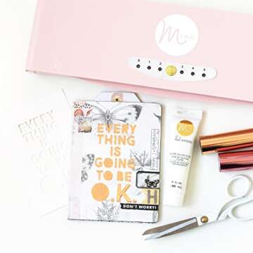 American Crafts, Heidi Swapp, Minc Wheel Foiling Machine Laminator Applicator & Starter Kit,12 inch, Pink, Includes Transfer Folder, Gold Foil Sheet and 3 Tags, Make Cards, Invitations, and More