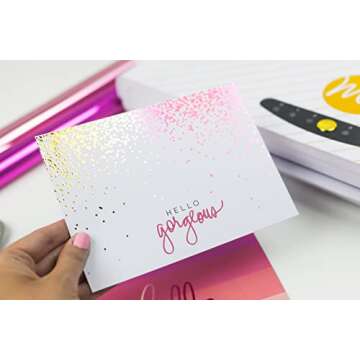 American Crafts, Heidi Swapp, Minc Wheel Foiling Machine Laminator Applicator & Starter Kit,12 inch, Pink, Includes Transfer Folder, Gold Foil Sheet and 3 Tags, Make Cards, Invitations, and More