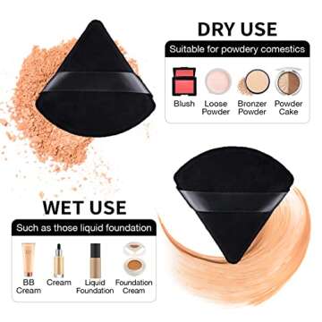 6 Pieces Powder Puff for Loose & Cosmetic Face Makeup - Velour Soft Triangle