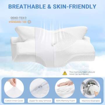 Elviros Cervical Memory Foam Pillows for Neck and Shoulder Pain, Ergonomic Orthopedic Sleeping Support Pillow for Side Sleepers, Back and Stomach Sleepers (Blue-S)