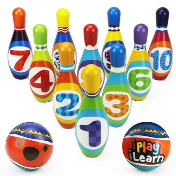 iPlay, iLearn Kids Bowling Toys Set, Toddler Indoor Outdoor Activity Play Game, Soft 10 Foam Pins & ...