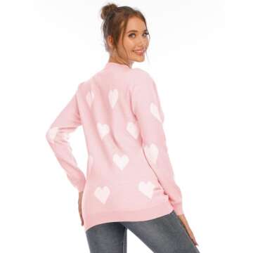 shermie Women's Cute Heart Knitted Sweater Long Sleeve Crew Neck Loose Casual Pullover Sweaters Pink...