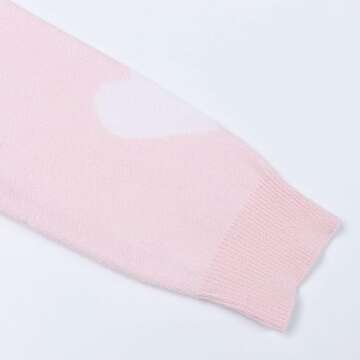 shermie Women's Cute Heart Knitted Sweater Long Sleeve Crew Neck Loose Casual Pullover Sweaters Pink 1 X-Large