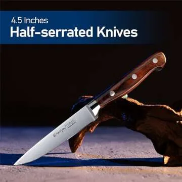 Emojoy Steak Knives, Steak Knife Set of 8, Highly Resistant and Durable German Stainless Steel Serra...