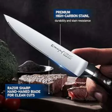 Emojoy Steak Knives, Steak Knife Set of 8, Highly Resistant and Durable German Stainless Steel Serrated Steak Knives with Gift Box