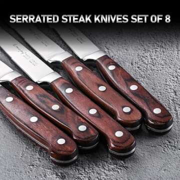 Emojoy Steak Knives, Steak Knife Set of 8, Highly Resistant and Durable German Stainless Steel Serrated Steak Knives with Gift Box