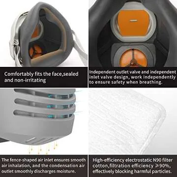 RANKSING Respirator Mask with Filters to Against Dust Gases Fumes Asbestos Organic Vapors Chemicals while Painting Spraying Sanding Welding Construct and Work Portable Protection PPE