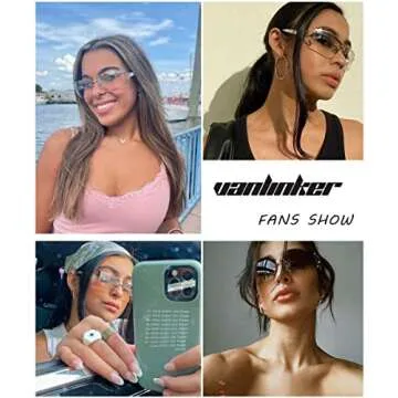 VANLINKER Rimless Frameless Rectangle Sunglasses for Women Stylish Y2k Shades White Metal Frame