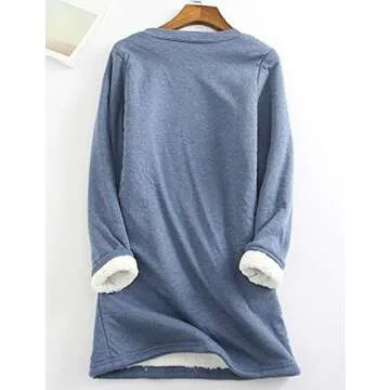 Yeokou Women Warm Sherpa Lined Fleece Crewneck Sport Sweatshirt Pullover Loungewear（Blue-M）