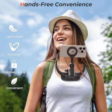 Magnetic Neck Phone Holder, Neck Mount for Phone, Hand Free Phone Neck Holder Chest Stand POV/Vlog V...