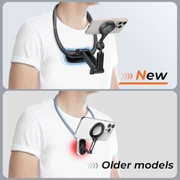 Magnetic Neck Phone Holder, Neck Mount for Phone, Hand Free Phone Neck Holder Chest Stand POV/Vlog Video Recording & Filming, Neck Tripod for iPhone 16 15 14 13 12 Seires, Grey