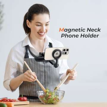 Magnetic Neck Phone Holder, Neck Mount for Phone, Hand Free Phone Neck Holder Chest Stand POV/Vlog Video Recording & Filming, Neck Tripod for iPhone 16 15 14 13 12 Seires, Grey