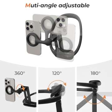 Magnetic Neck Phone Holder, Neck Mount for Phone, Hand Free Phone Neck Holder Chest Stand POV/Vlog Video Recording & Filming, Neck Tripod for iPhone 16 15 14 13 12 Seires, Grey