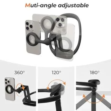 Magnetic Neck Phone Holder, Neck Mount for Phone, Hand Free Phone Neck Holder Chest Stand POV/Vlog Video Recording & Filming, Neck Tripod for iPhone 16 15 14 13 12 Seires, Grey