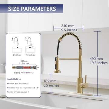 VOTON Kitchen Faucets with Pull Out Sprayer Commercial Spring Sink Faucet Stainless Steel Brushed Go...