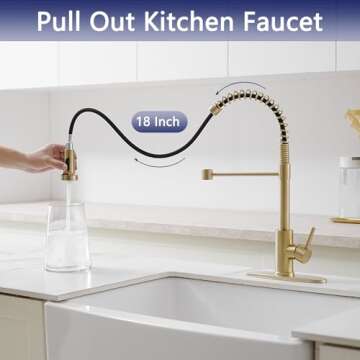 VOTON Kitchen Faucets with Pull Out Sprayer Commercial Spring Sink Faucet Stainless Steel Brushed Gold Pull Down Single Handle Farmhouse faucets with Deck Plate for Camper Laundry Utility Rv Wet Bar