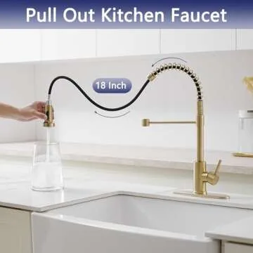 VOTON Kitchen Faucets with Pull Out Sprayer Commercial Spring Sink Faucet Stainless Steel Brushed Gold Pull Down Single Handle Farmhouse faucets with Deck Plate for Camper Laundry Utility Rv Wet Bar