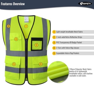 JKSafety Hi-Vis Reflective Safety Vest with 9 Pockets