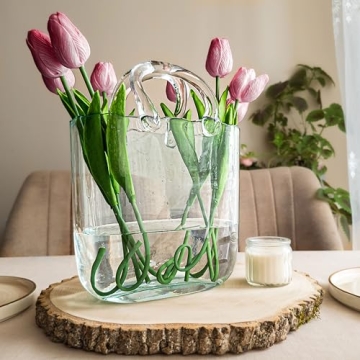 OLEEK Handmade Clear Glass Purse Vase for Flowers