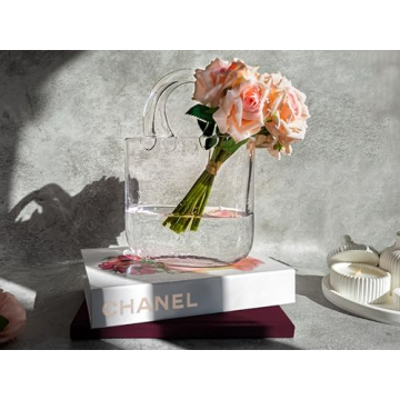 OLEEK Handmade Clear Glass Purse Vase for Flowers
