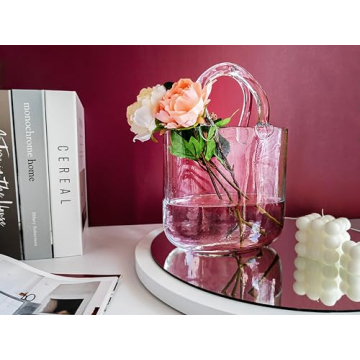 OLEEK Handmade Clear Glass Purse Vase for Flowers