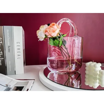 OLEEK Handmade Clear Glass Purse Vase for Flowers
