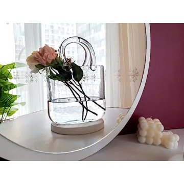 OLEEK Handmade Clear Glass Purse Vase for Flowers
