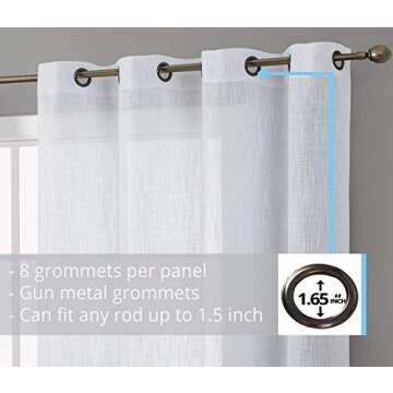 HLC.ME Abbey Faux Linen Textured Semi Sheer Privacy Sun Light Filtering Transparent Window Grommet L...