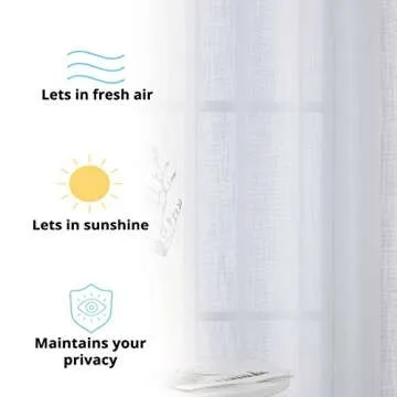 HLC.ME Abbey Faux Linen Textured Semi Sheer Privacy Sun Light Filtering Transparent Window Grommet Long Thick Curtains Drapery Panels for Bedroom & Living Room, 2 Panels (54 W x 108 L, White)