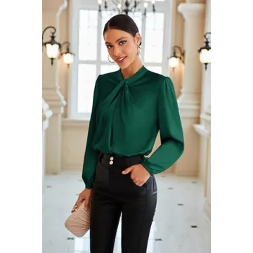 Grace Karin Long Sleeve Elegant Women Blouse Dark Green