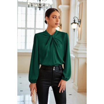 Grace Karin Long Sleeve Elegant Women Blouse Dark Green