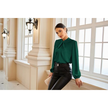 Grace Karin Long Sleeve Elegant Women Blouse Dark Green