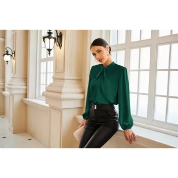 Grace Karin Long Sleeve Elegant Women Blouse Dark Green
