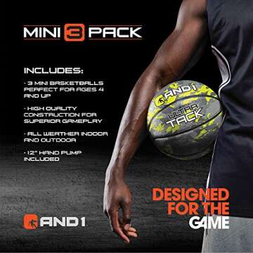 AND1 Mini Basketball 3 Pack Set for Kids (Pump Included)