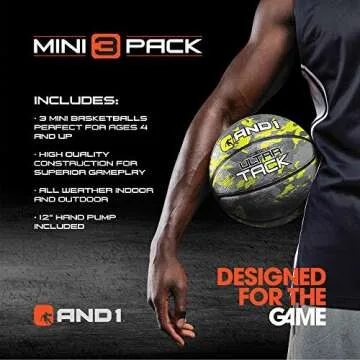 AND1 Mini Basketball 3 Pack Set for Kids (Pump Included)