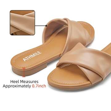 ATHMILE Sandals Women Dressy Summer Flat Comfortable Fashion Beach Cute Ladies Slides Leather Casual Dress Women's Sandals 2025 Nude Size 8