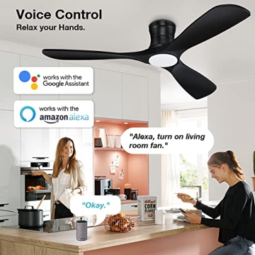 Smart Wood Ceiling Fan with Alexa Control and Dimmable Lights