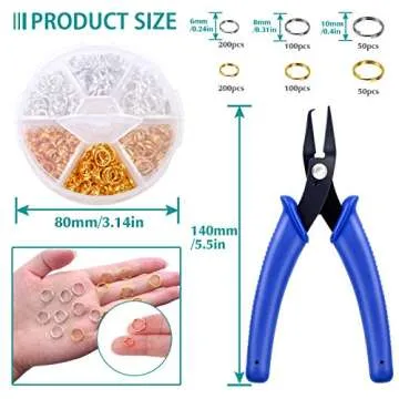 Split Rings for Jewelry Making, Caffox 700pcs Small Split Ring with Split Ring Pliers, Double Closed Jump Rings Craft Jump Loops Opener for Necklaces and Bracelets