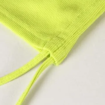 Artfish Women's Sleeveless Shirt Ribbed Fitted Scoop Neck Basic Crop Tank Top Cotton Drawstring Side Ruched Rave 80s Lime Neon Green,XS